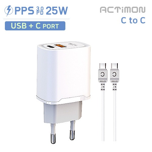 가정용 PD 25W 초고속 2포트 충전기(USB+C) (C to C)MON-PD25W-CU-CP